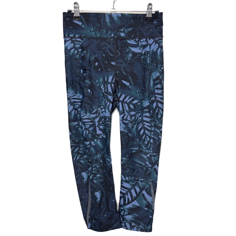 {Sweaty Betty} "Power Pocket Cropped" Blue Palms Print Leggings